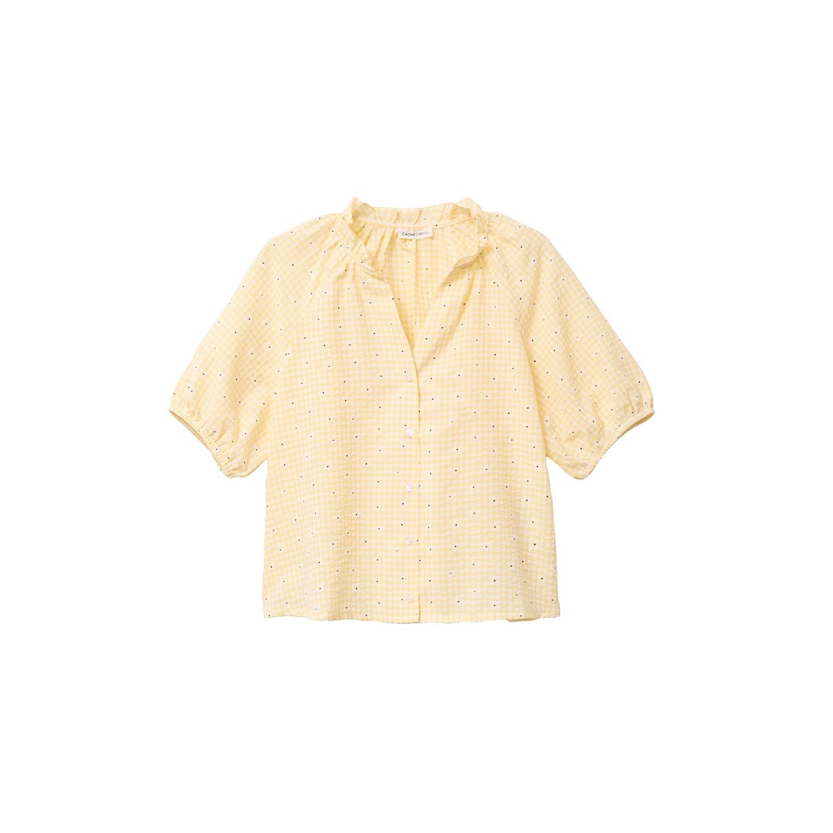 Blouse droite col v manches courtes jaune clair, CACHE CACHE