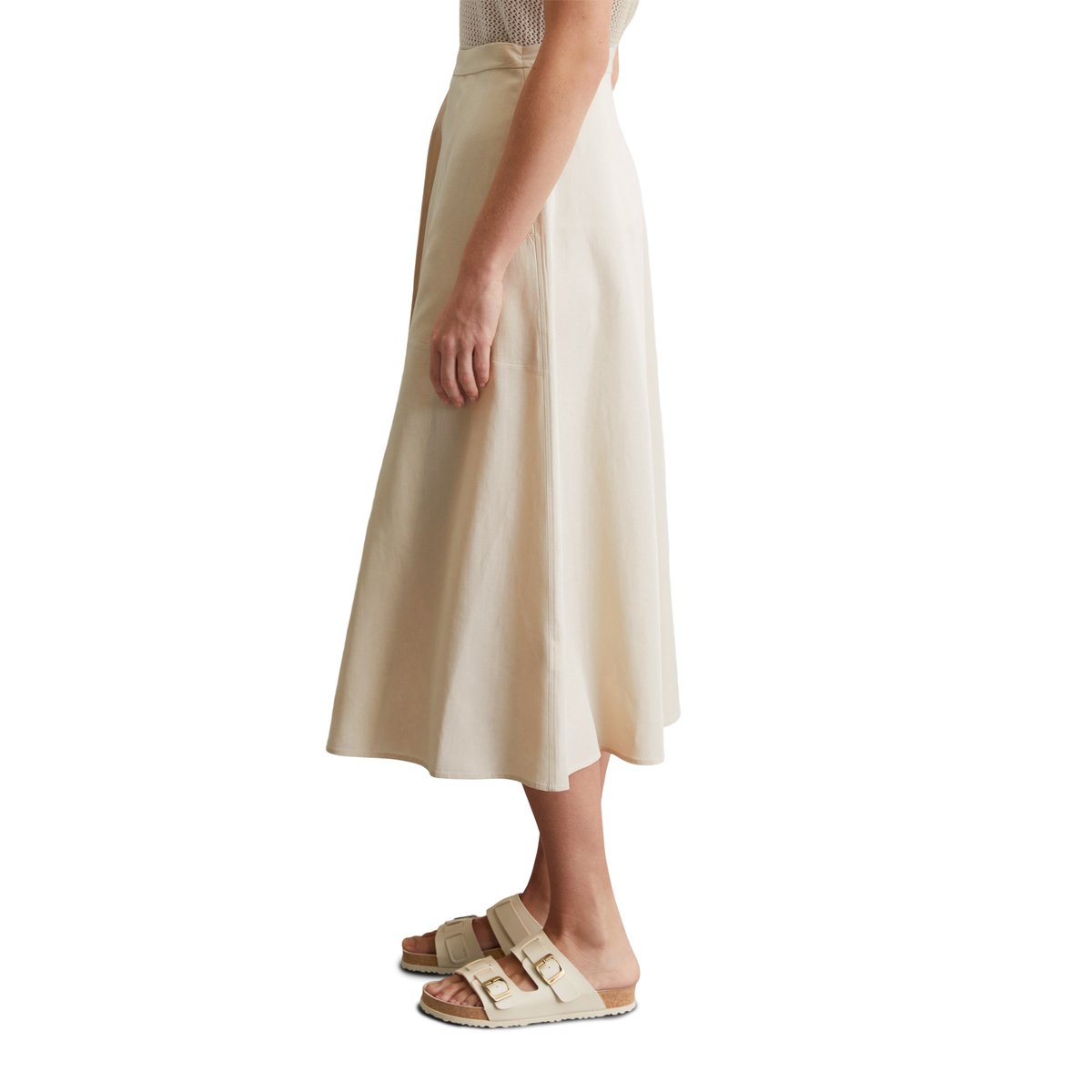 Jupe portefeuille flare en mélange TENCEL™ Lyocell-lin gris clair, MARC O'POLO