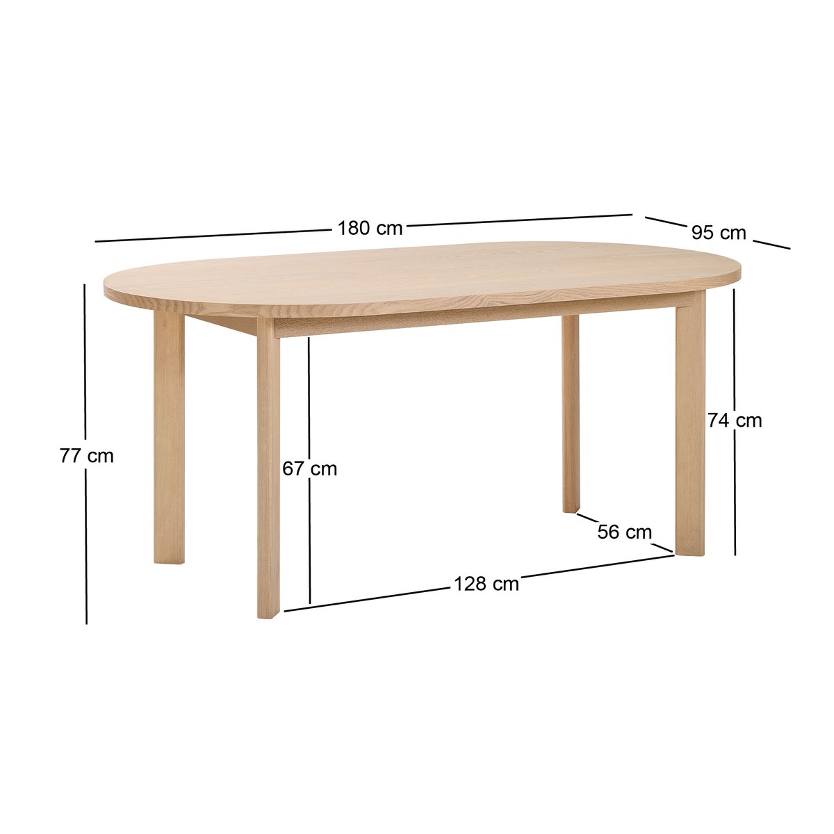 Table à manger 6 personnes ovale en bois, PALMA bois naturel, NORDLYS