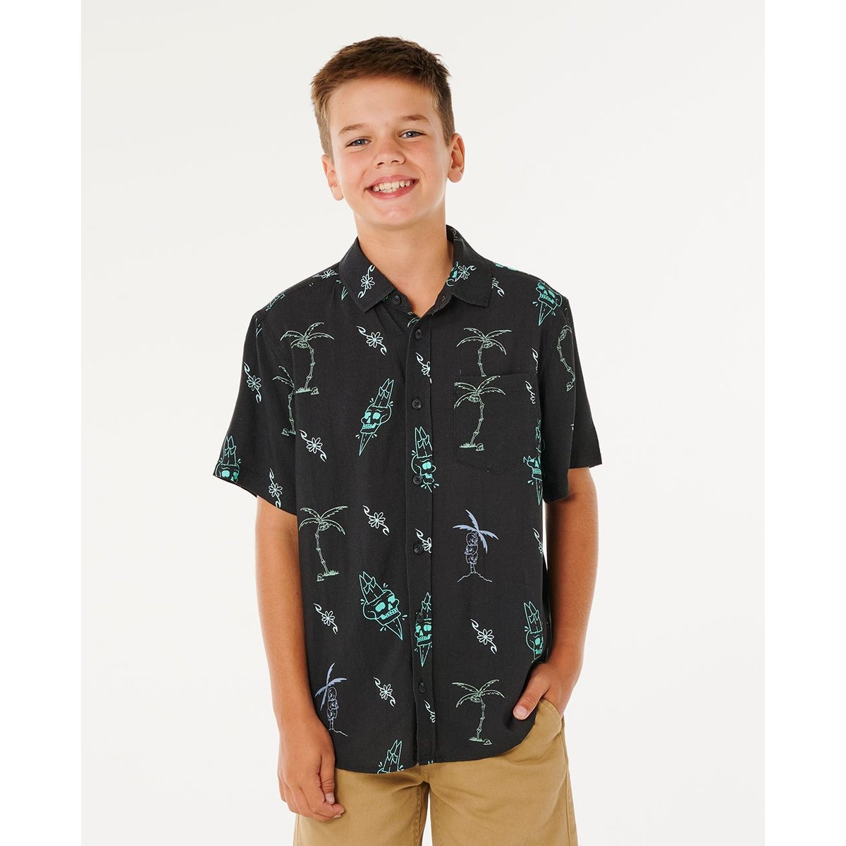 Chemise Eternal Shred manches courtes garçon noir délavé, RIP CURL