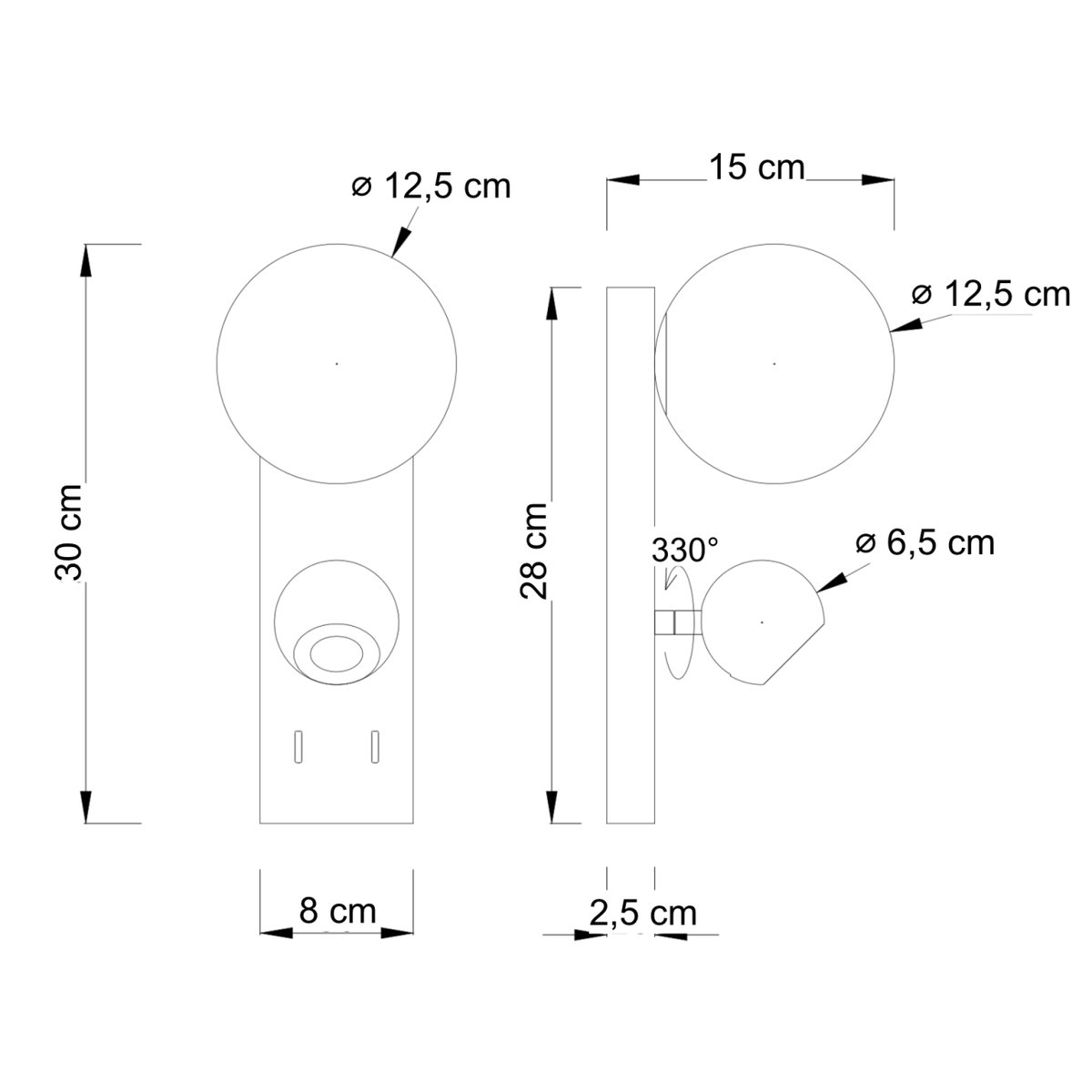 Applique liseuse design double éclairage - AVELYSA blanc et doré, KOSILUM