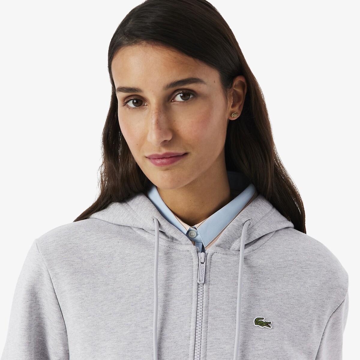 Sweat zippé à capuche gris chiné, LACOSTE
