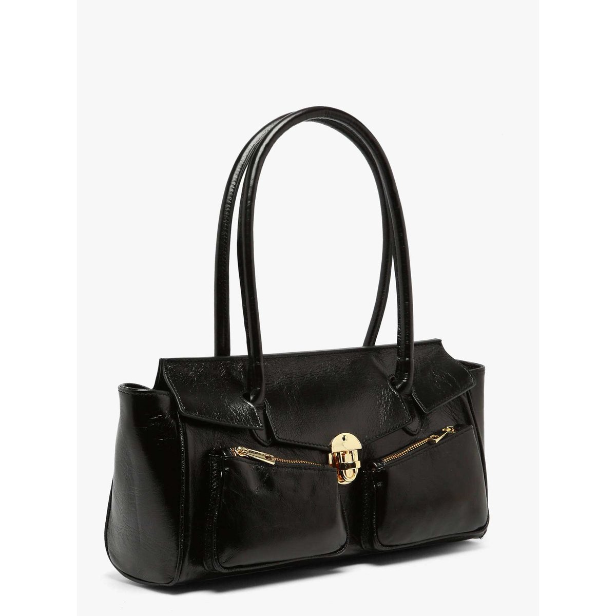 Baguette Shiny sauvage cuir nero, MILANO