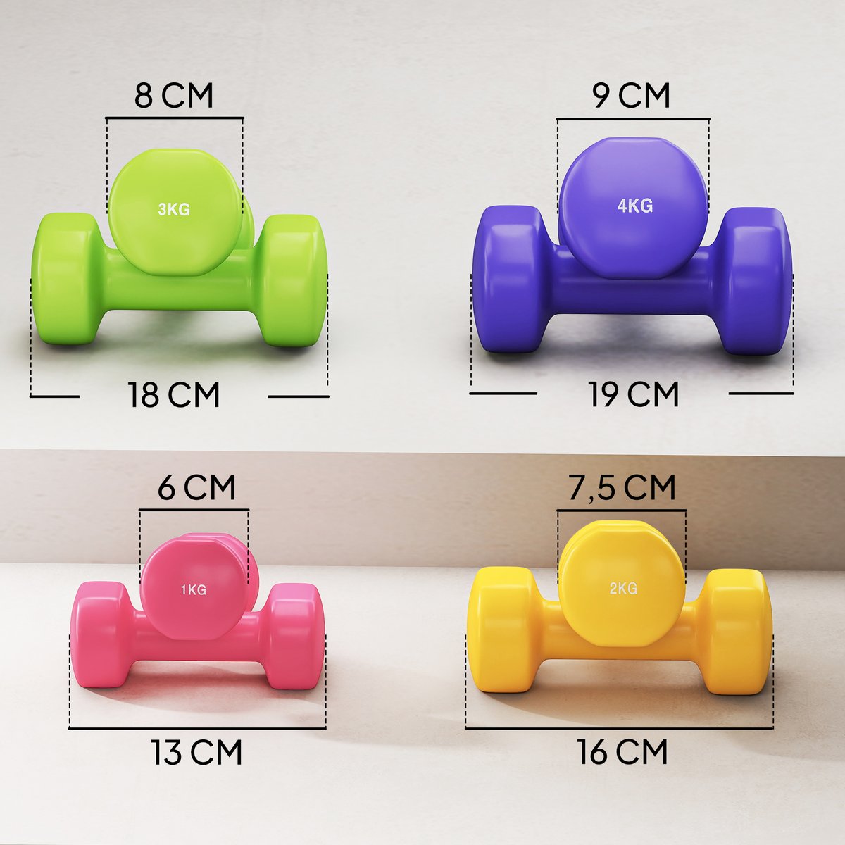 Haltère en caoutchouc Acier Rose, Jaune, multicolore, HOMCOM