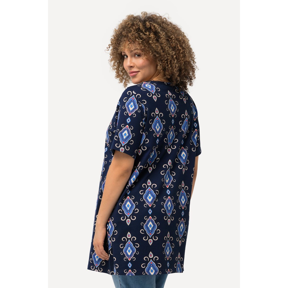 T-shirt long à col rond et manches courtes bleu nuit, ULLA POPKEN