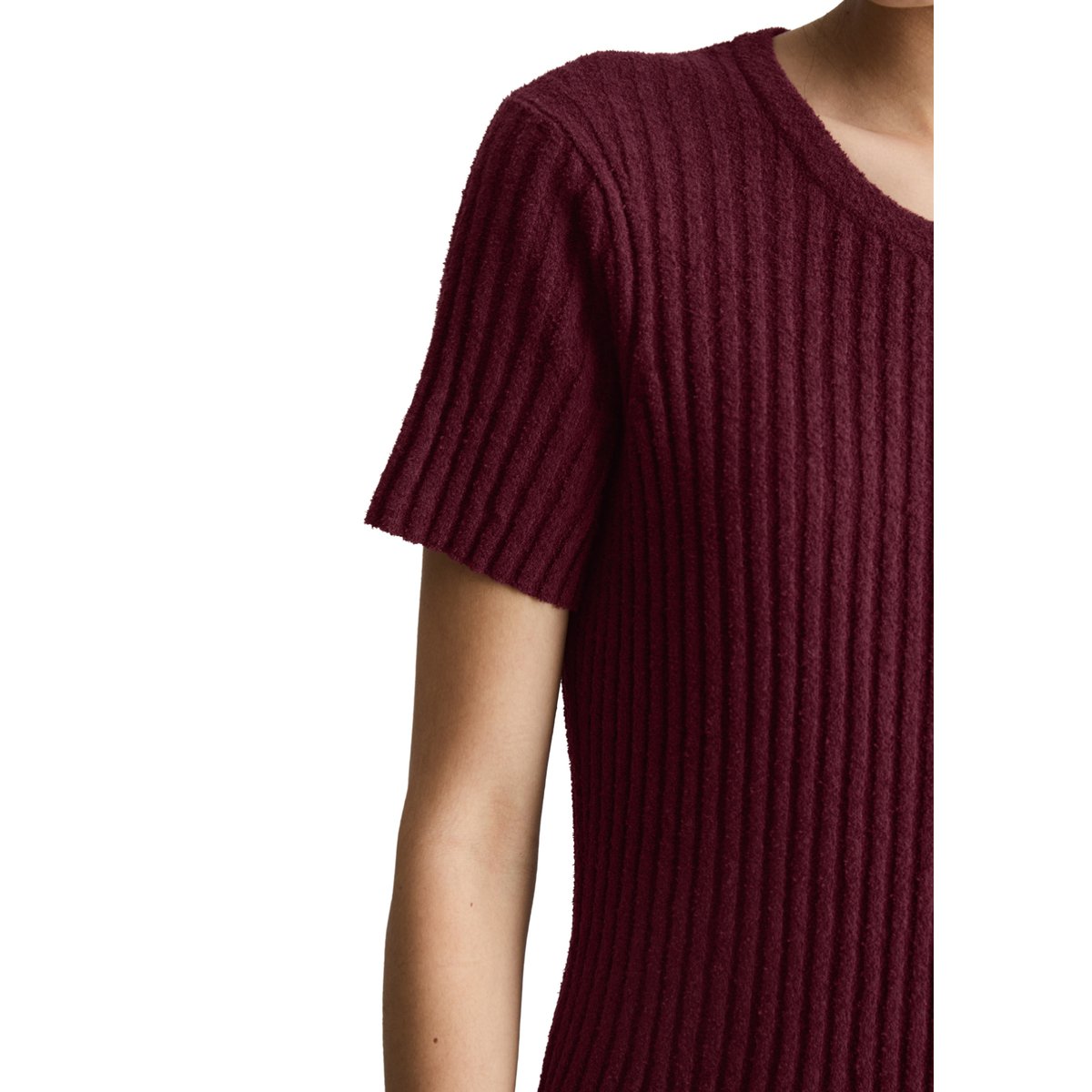 Robe en tricot slim en mélange de coton organique côtelé dunkelrot, MARC O’POLO DENIM