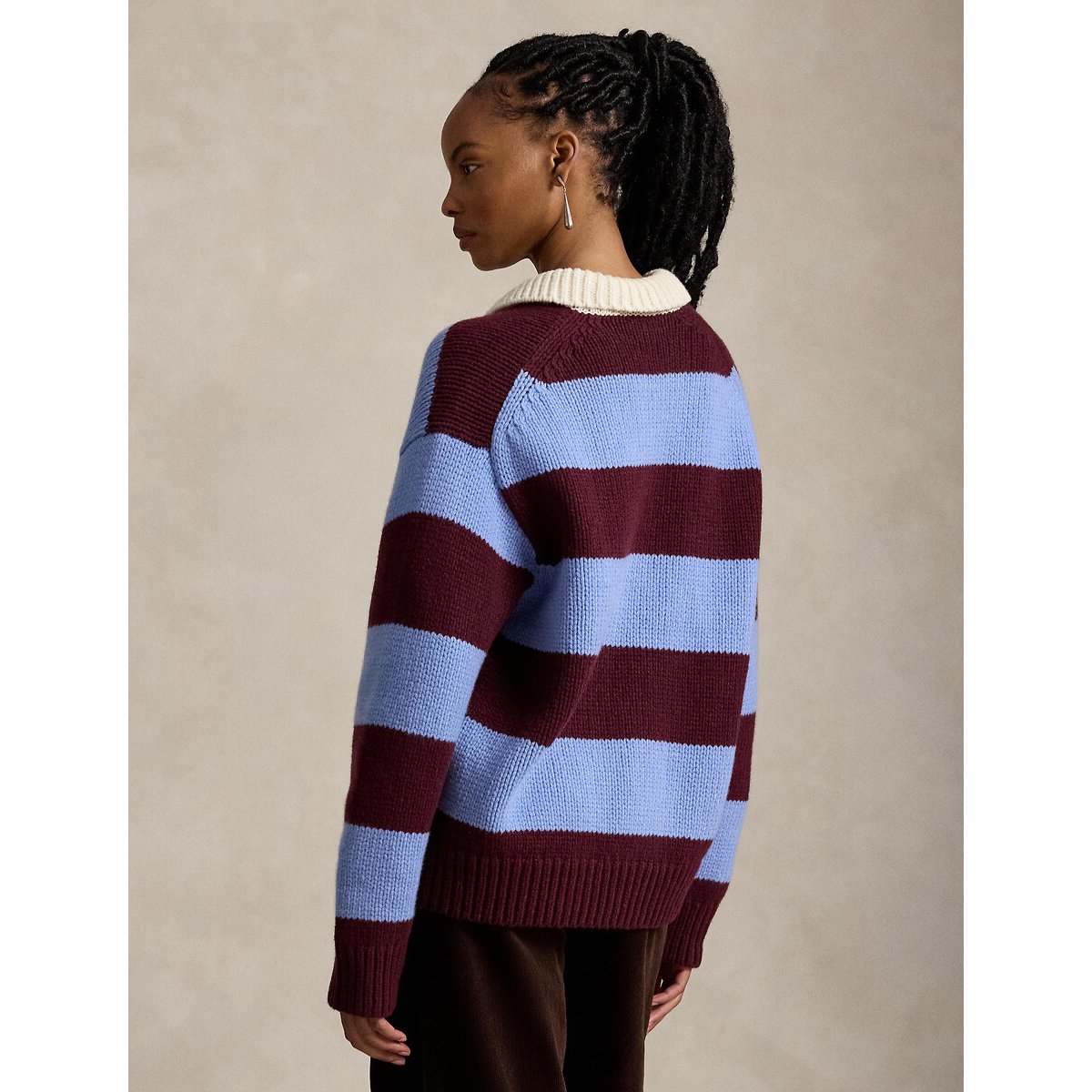 Pull col polo à rayures bleu/bordeaux, POLO RALPH LAUREN