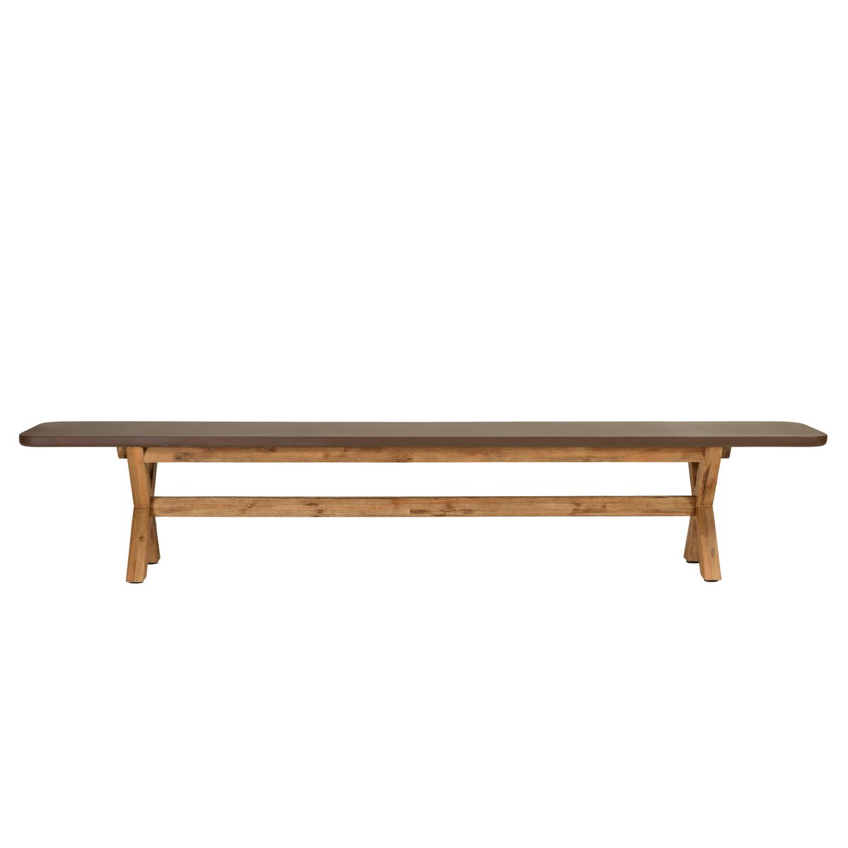 Ensemble table 240 cm et bancs effet béton marron pieds en bois d'acacia CALVI marron, PIER IMPORT