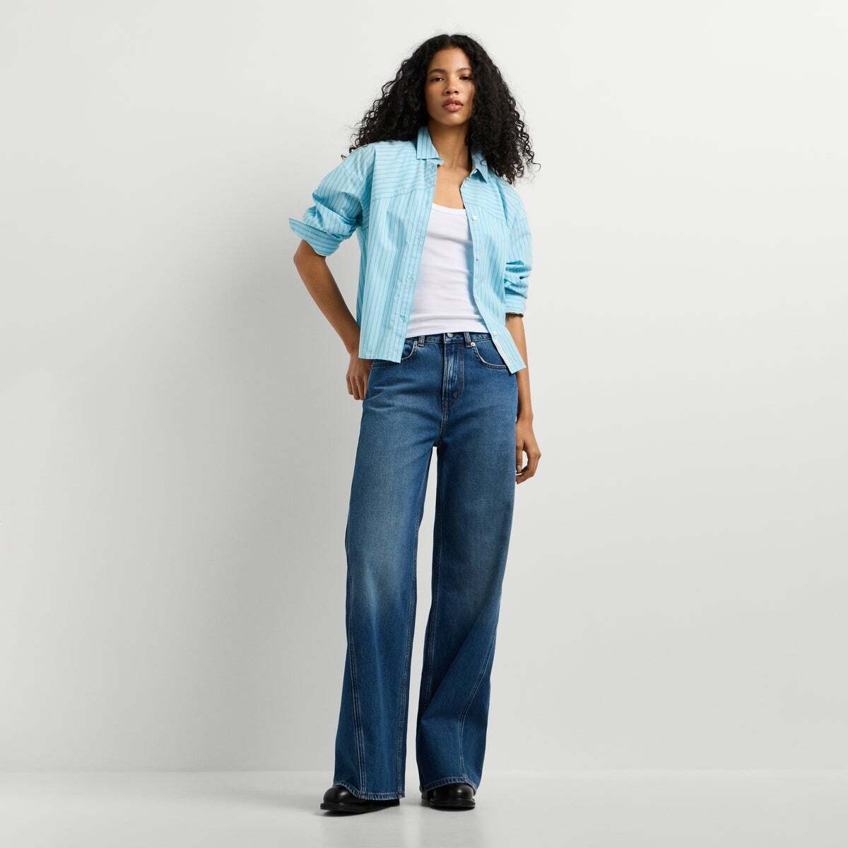 Chemise Courte À Rayures En Popeline vert sauge, PEPE JEANS