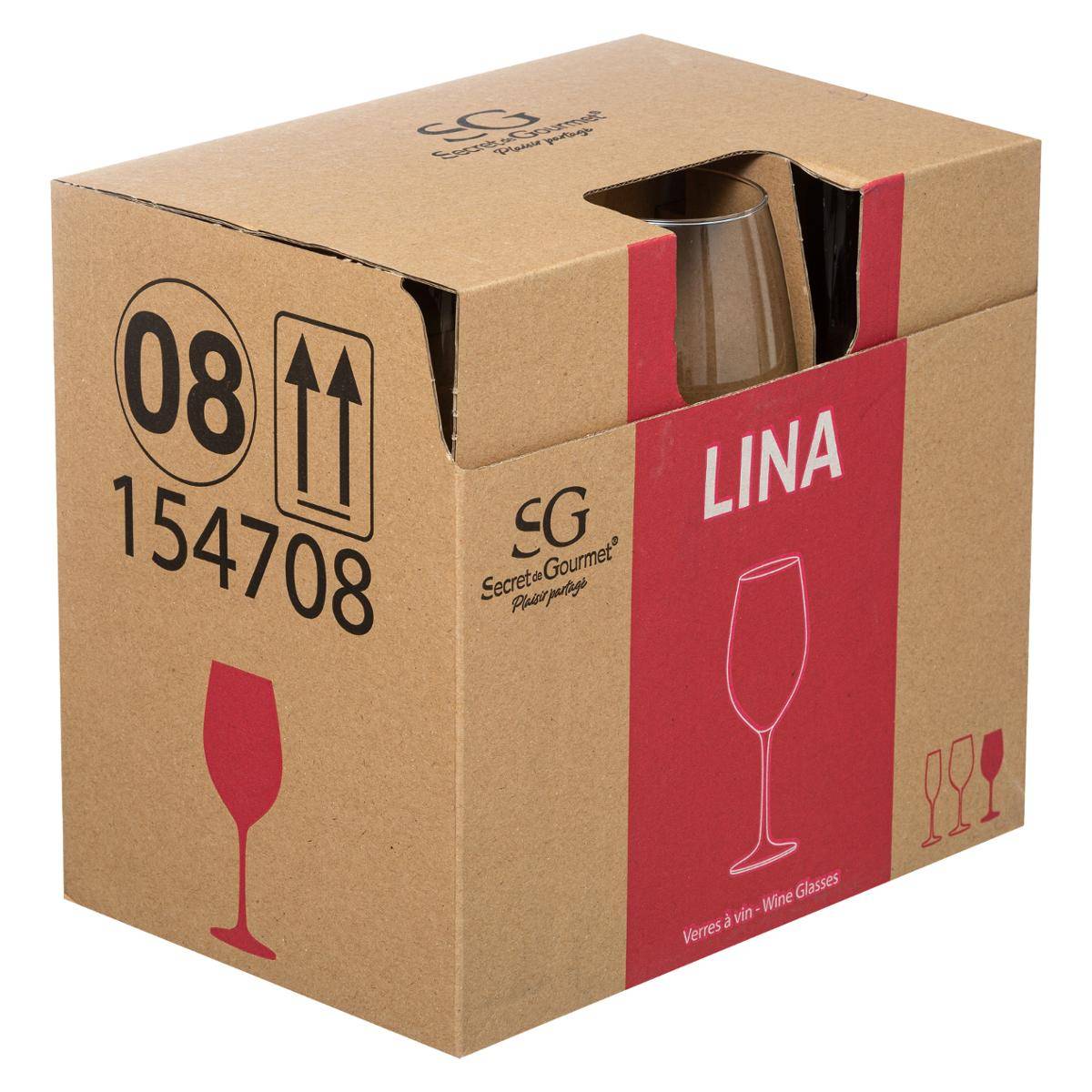 Lot de 6 verres à vin en verre 41 cl LINA transparent, SECRET DE GOURMET