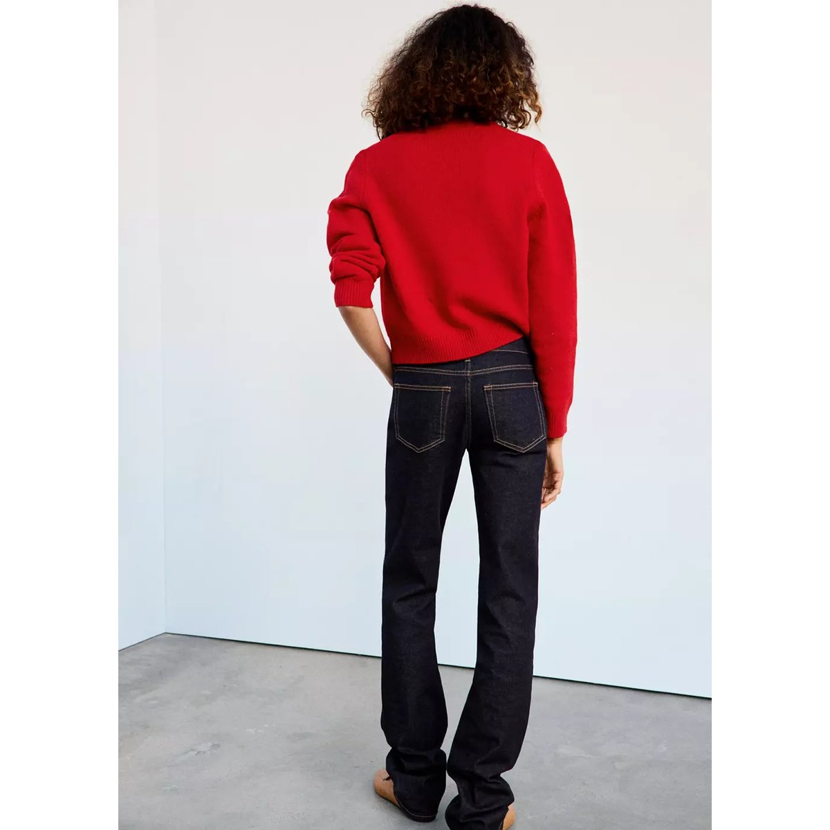 Pull-over laine col en V rouge, MANGO