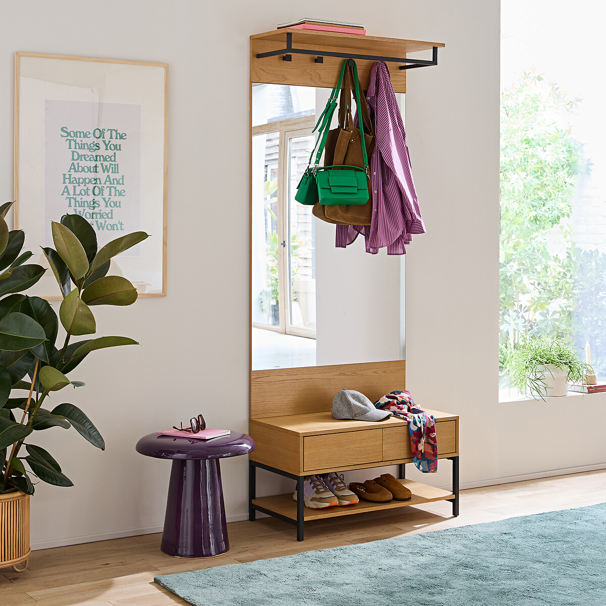 Miroir d'entrée plaqué chêne H140 cm, Alvan plaqué chêne, LA REDOUTE INTERIEURS
