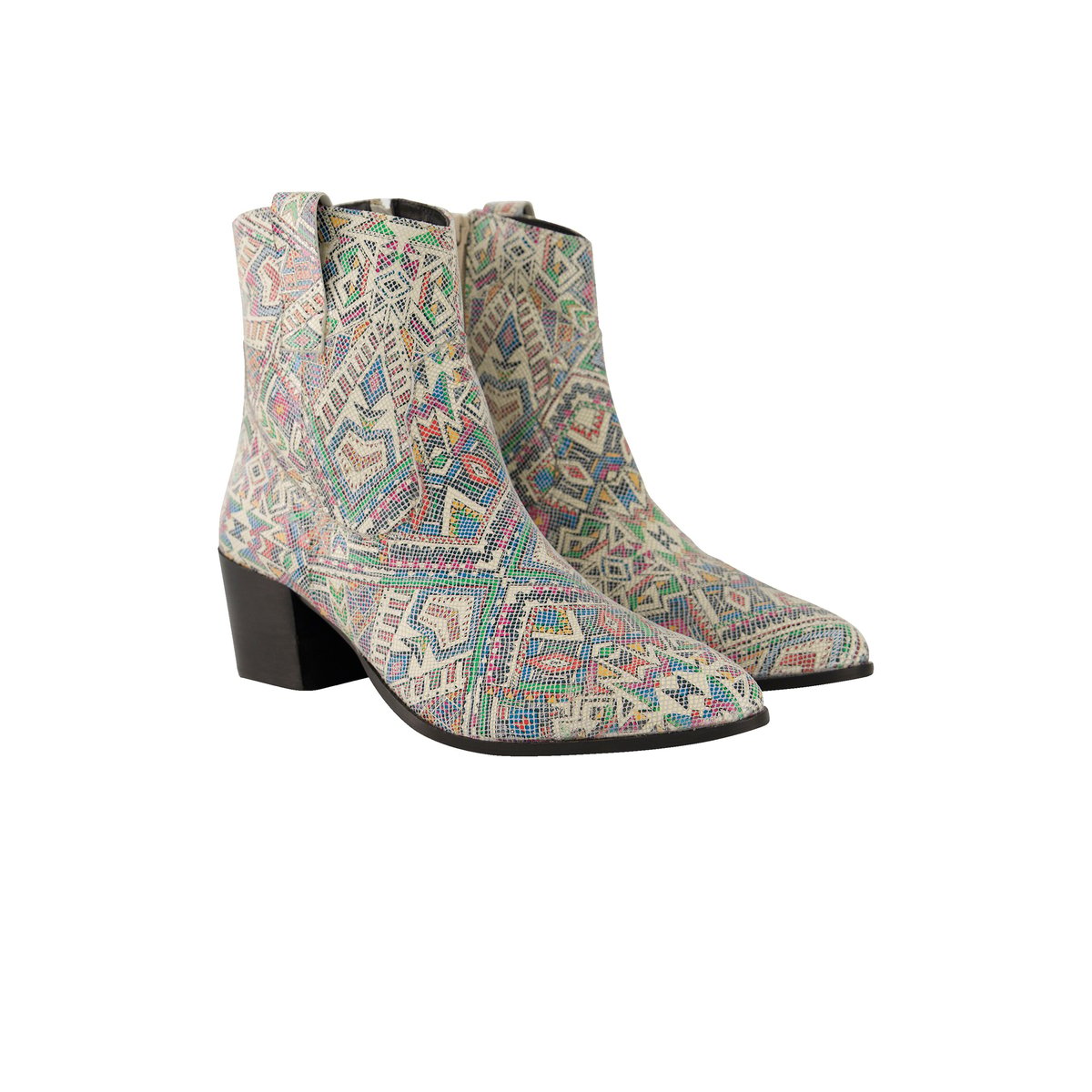 Bottines en cuir effet serpent, largeur H , pied large blanc cassé, ULLA POPKEN