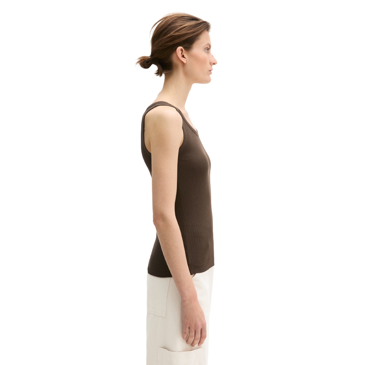Débardeur côtelé slim en jersey de coton modal bio gris foncé, MARC O'POLO