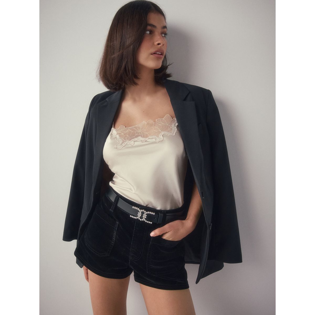Ceinture regular en cuir avec boucle à strass noir, NEXT