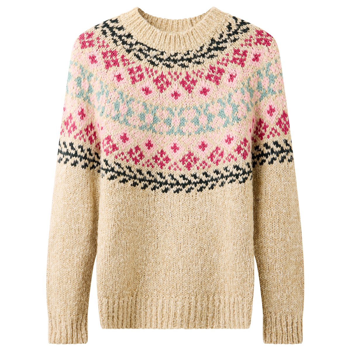 Pull Jacquard Fair Isle Fleuri Trinnie beige, JOE BROWNS