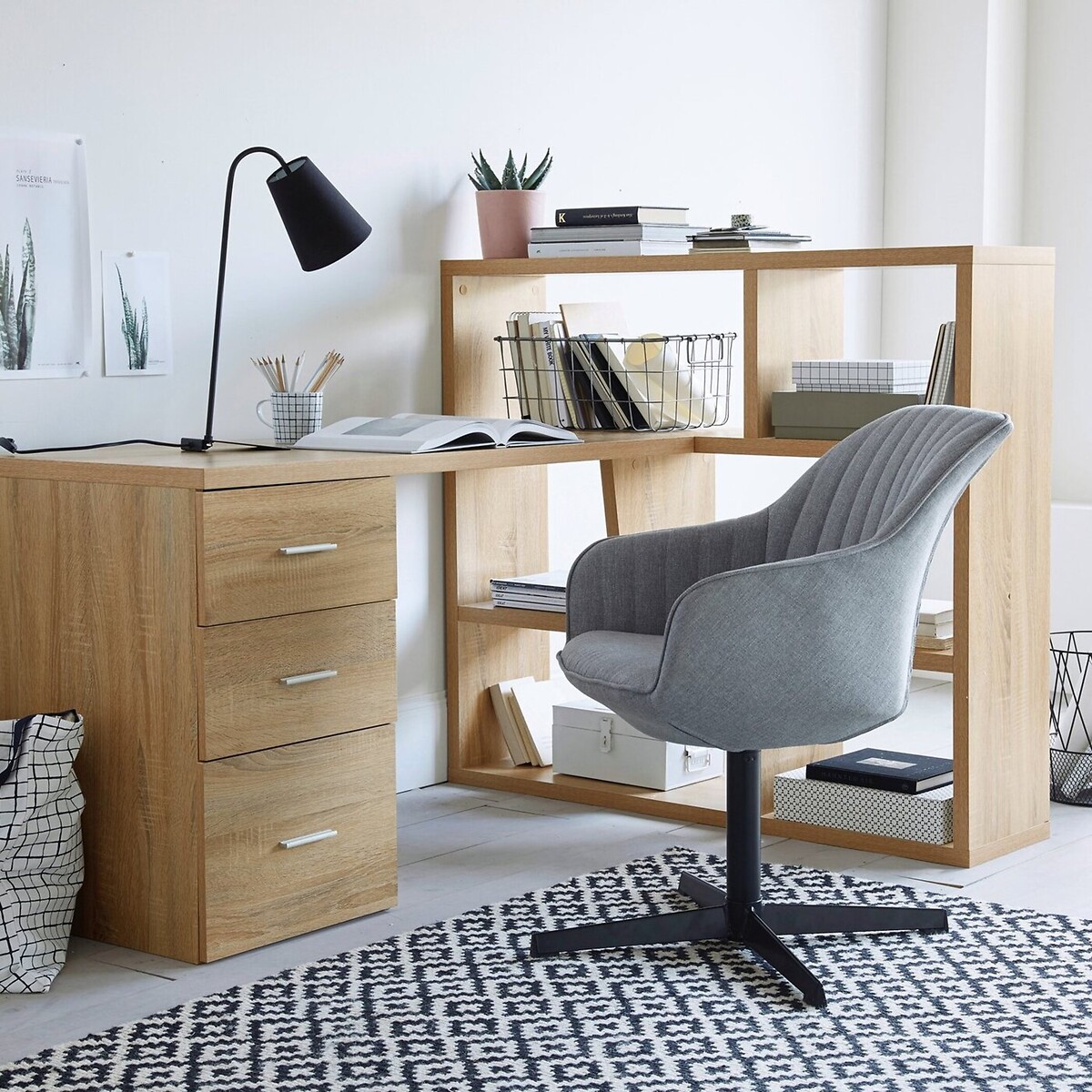Bureau bibliothèque réversible Fénon chêne blanchi, SO'HOME