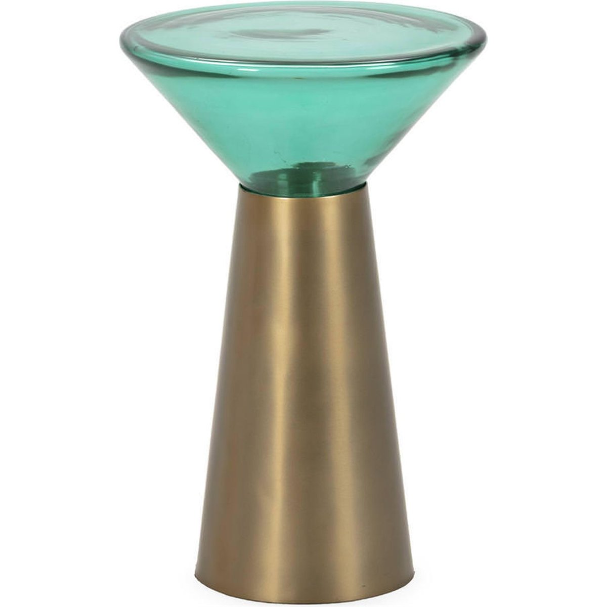 Table d'appoint en verre et métal doré et turquoise, RECOLLECTION