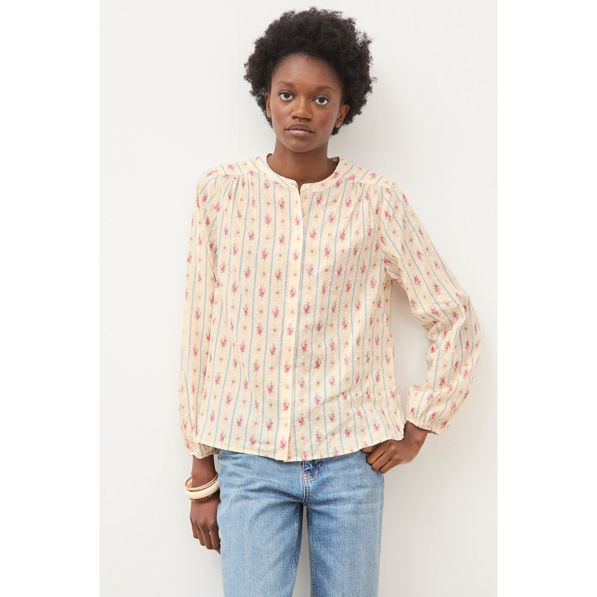 Chemise ample en coton manches longues blanc, BONOBO