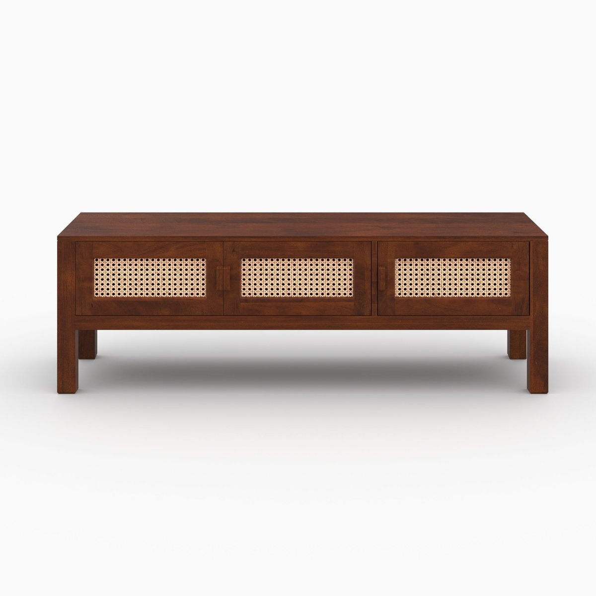 Meuble TV en bois de manguier et cannage - TIKI marron foncé, MAISON PAVANE