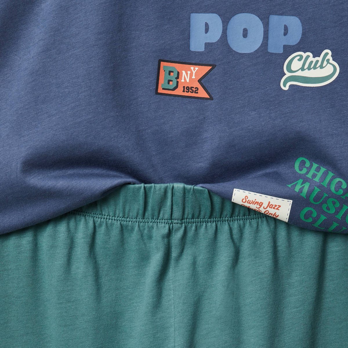 Pyjama manches longues imprimé en coton bio GOTS sage, MONOPRIX