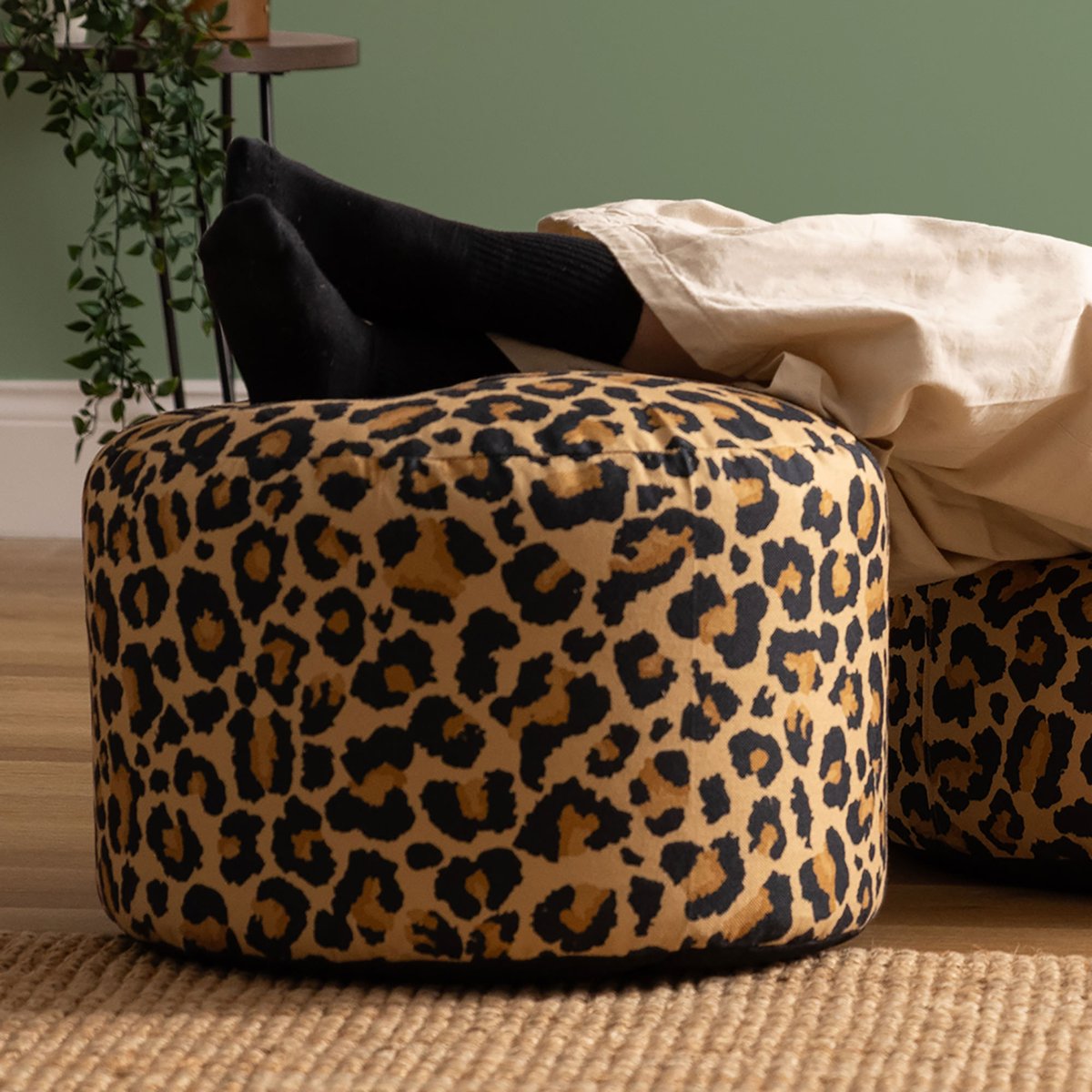 Pouf repose-pieds rond en tissu imprimé Oeko-Tex® - MILANO léopard, ICON