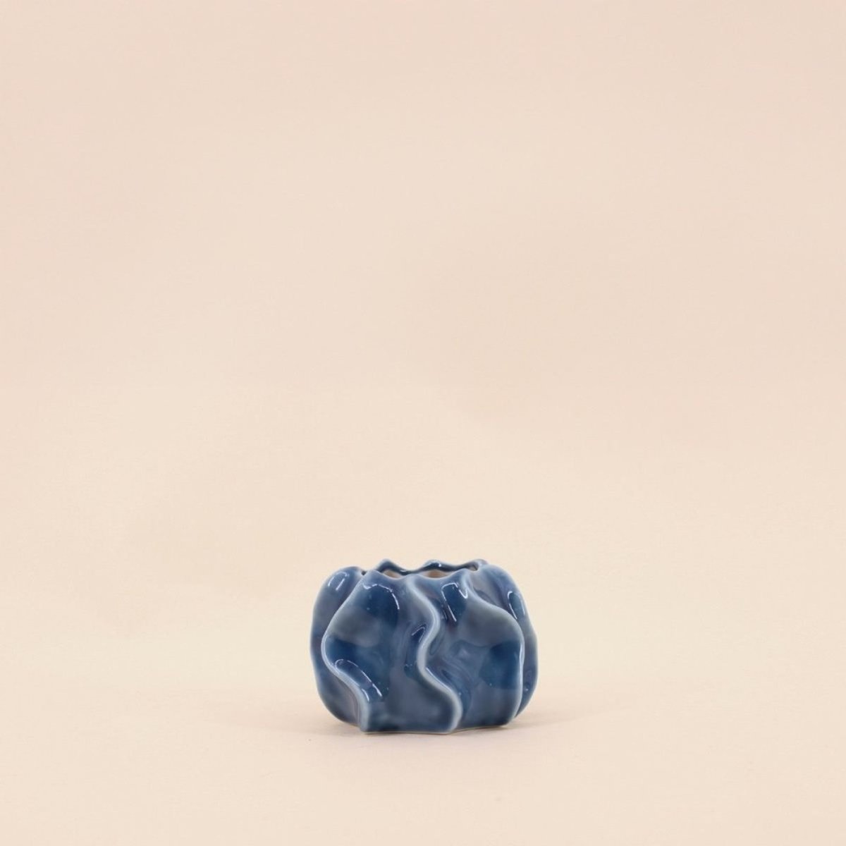 Bougeoir design en céramique 9cm bleu, ORNAMI