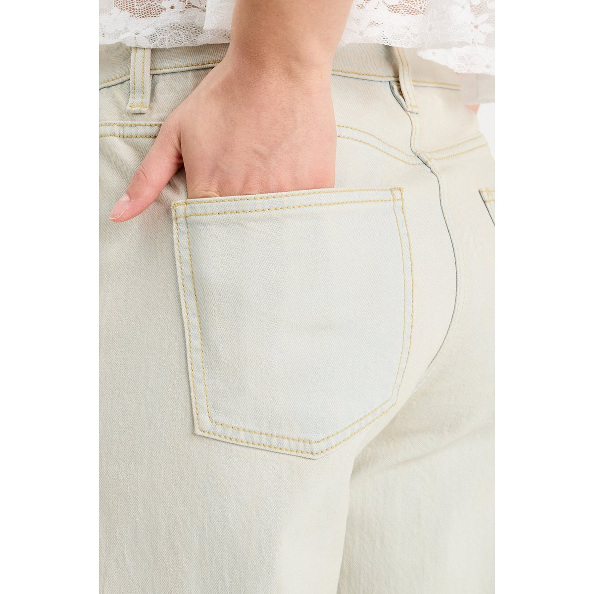 Jeans droit 5 poches denim bleach, CACHE CACHE