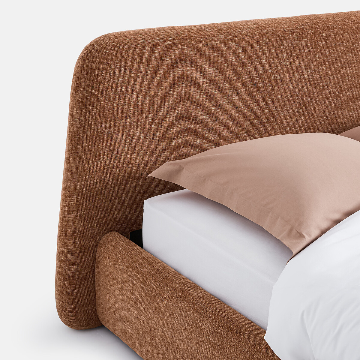 Opbergbed met opklapbare lattenbodem, chenille-stof, STEEN karamel, LA REDOUTE INTERIEURS