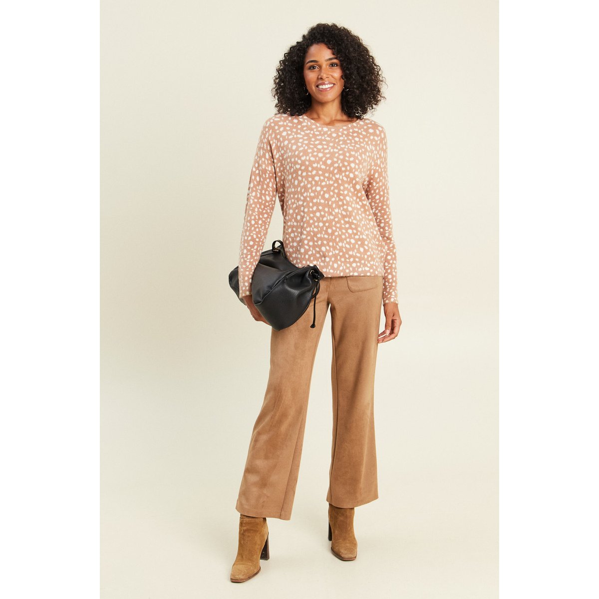Pull droit col rond manches longues marron, BREAL