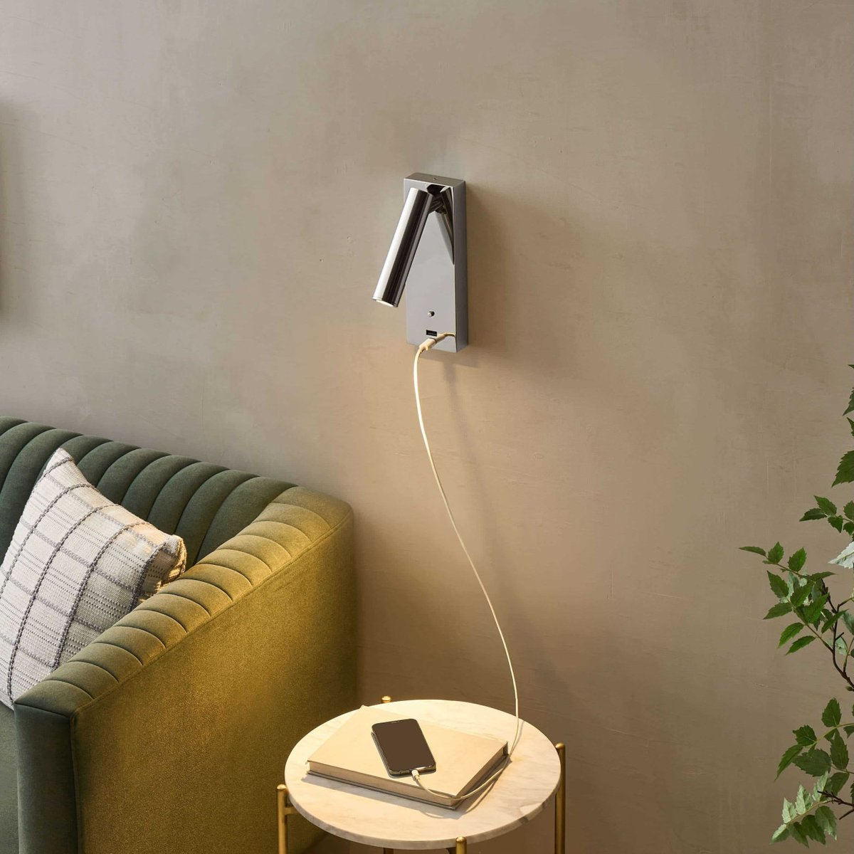 Applique liseuse avec ports USB - TOFINO argenté / chromé, KOSILUM