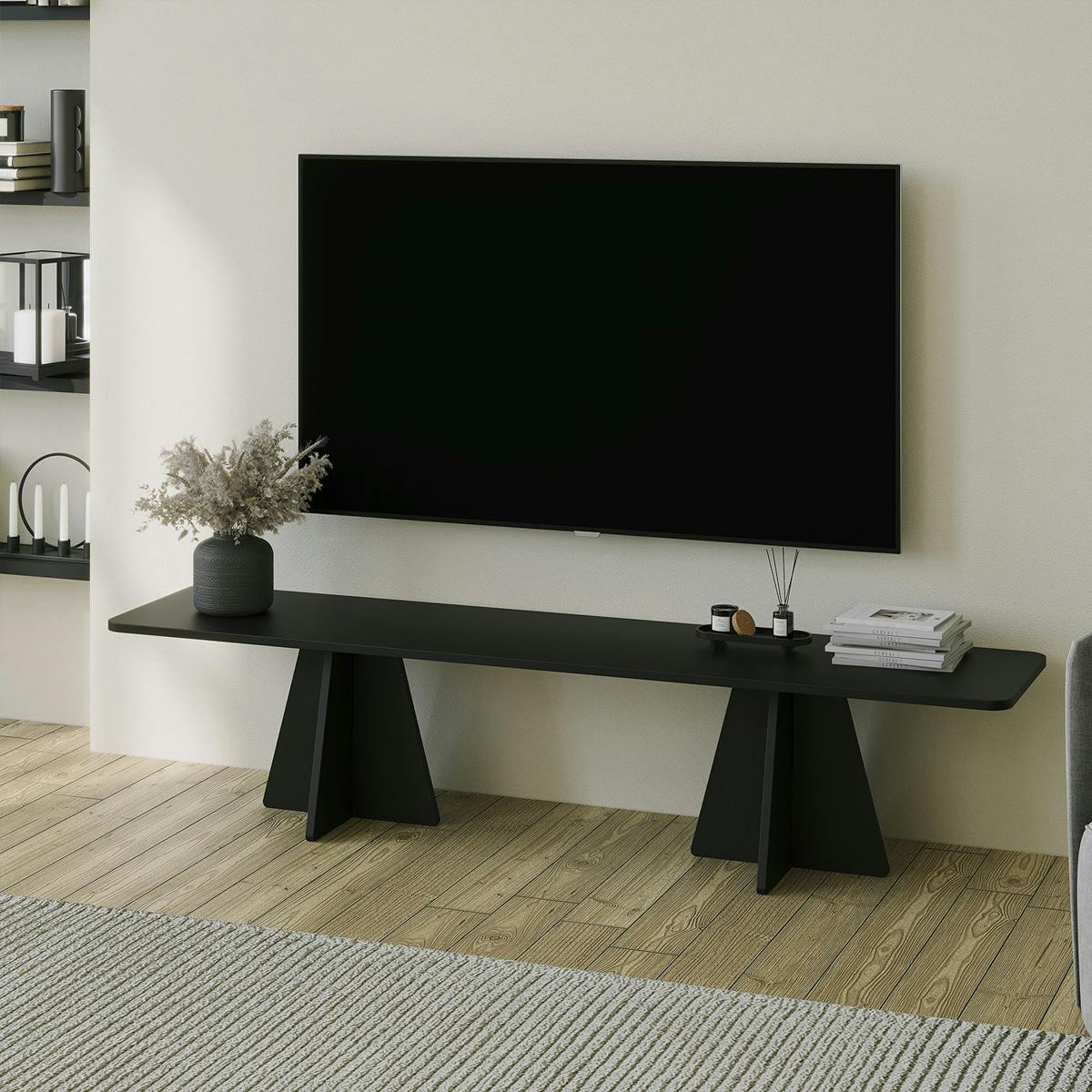 Meuble TV design pieds croisés MARFA noir, PIER IMPORT