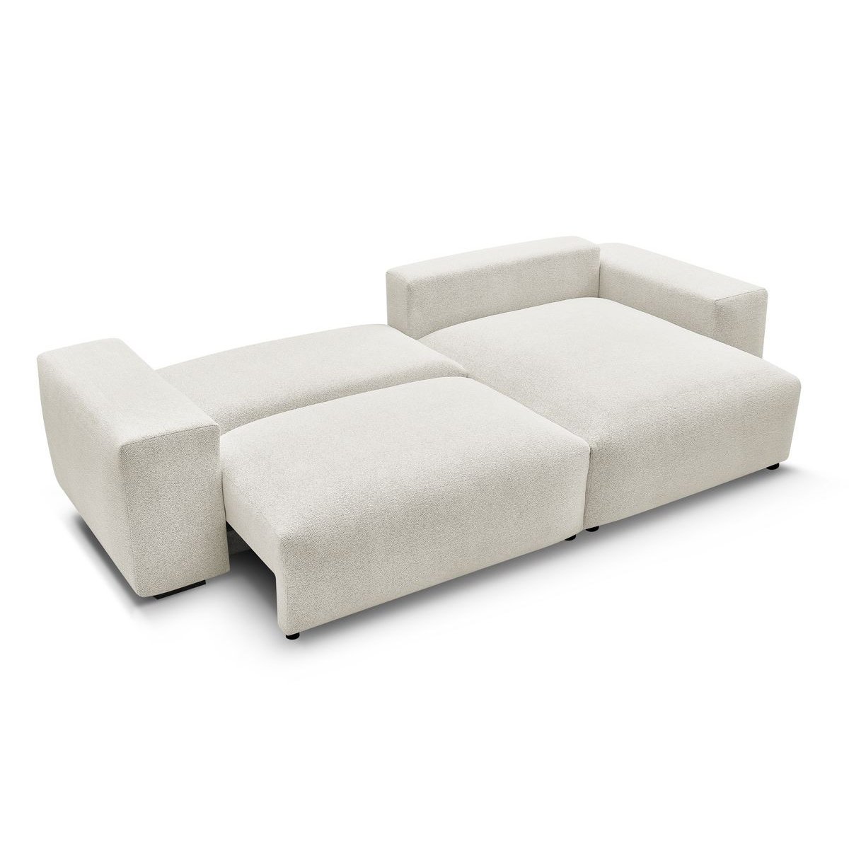 Canapé d'angle convertible 4 places en tissu chiné, VOLTAIRE blanc, BOBOCHIC