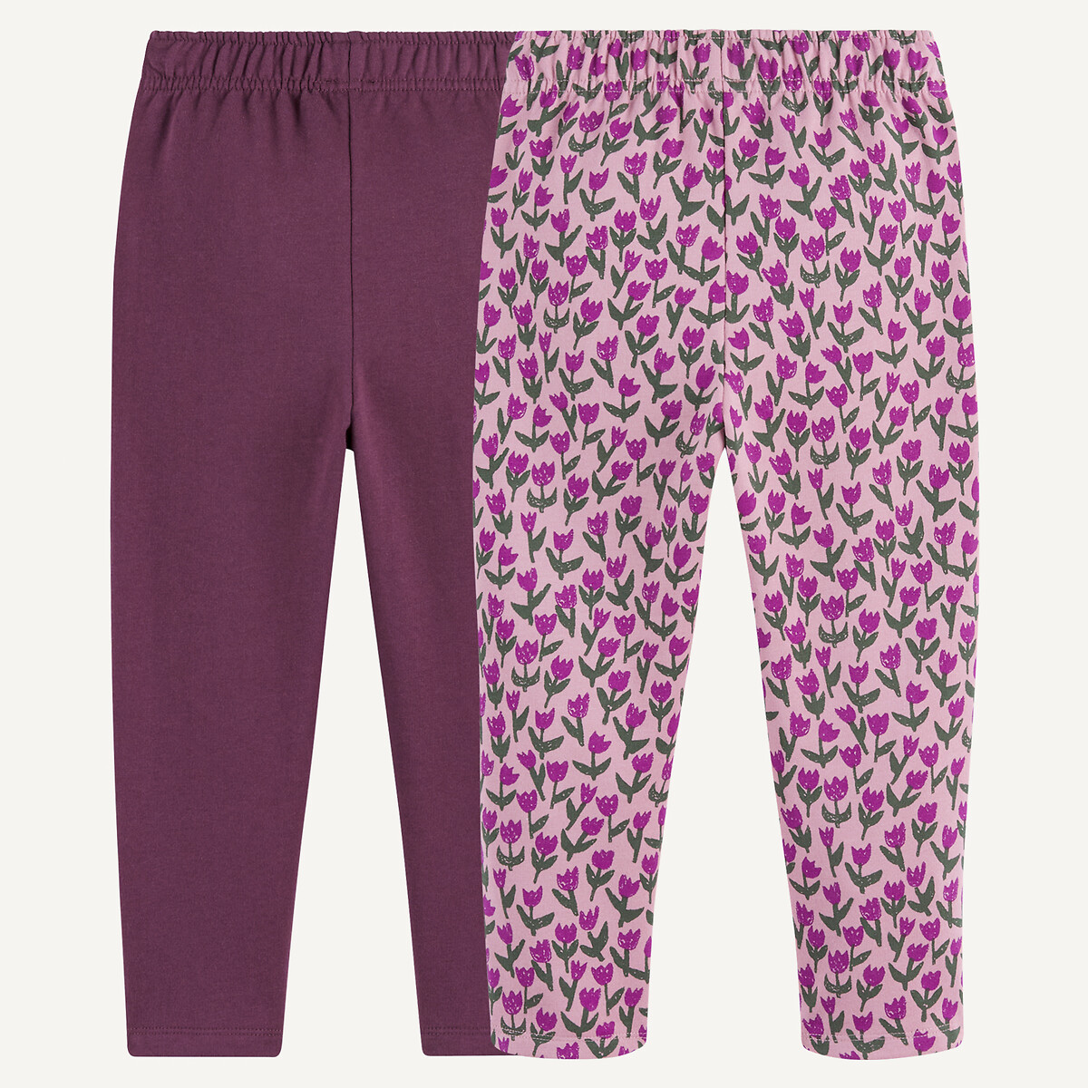 Lot de 2 joggings bordeaux + imprimé rose, LA REDOUTE COLLECTIONS