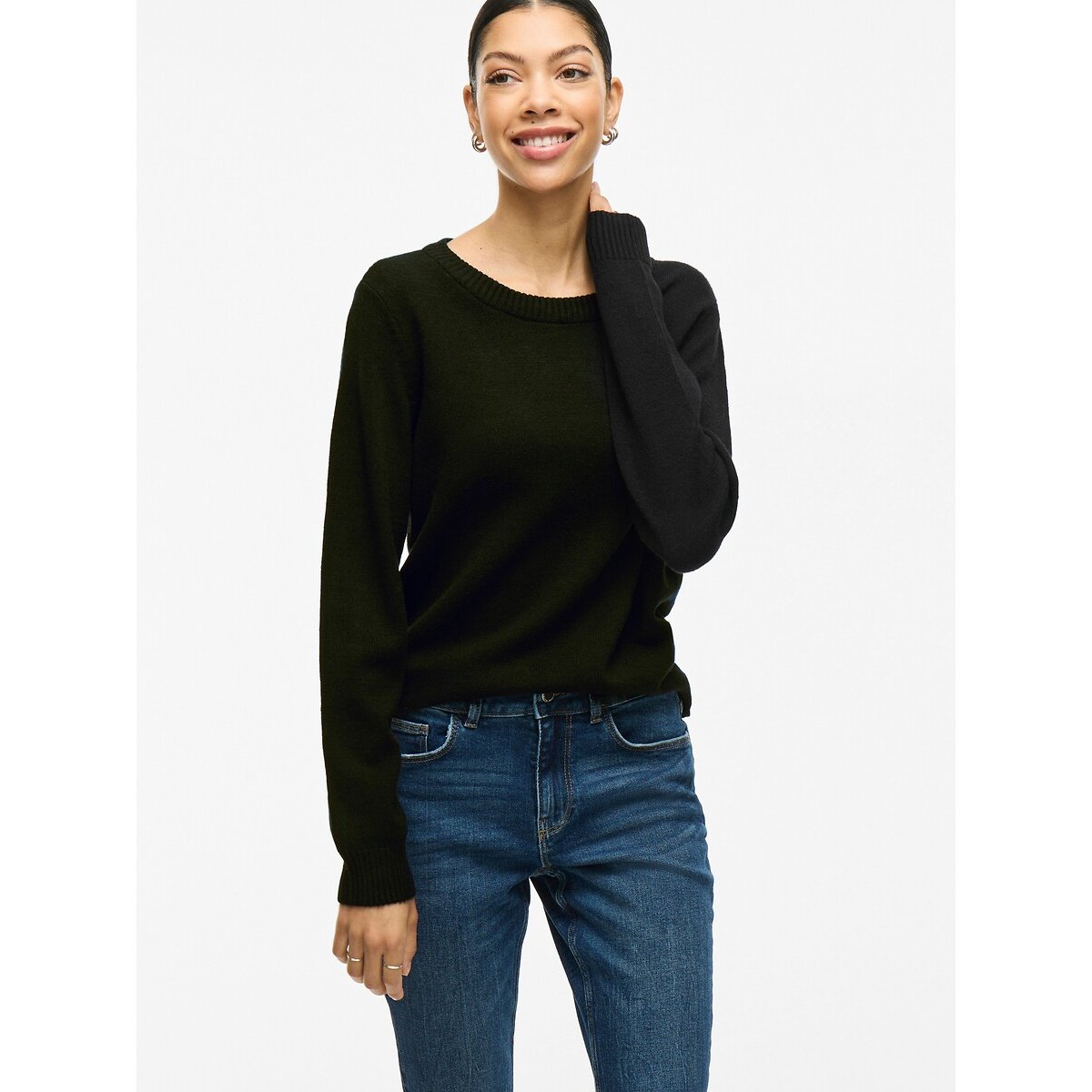 Pull col rond en fine maille noir, VILA