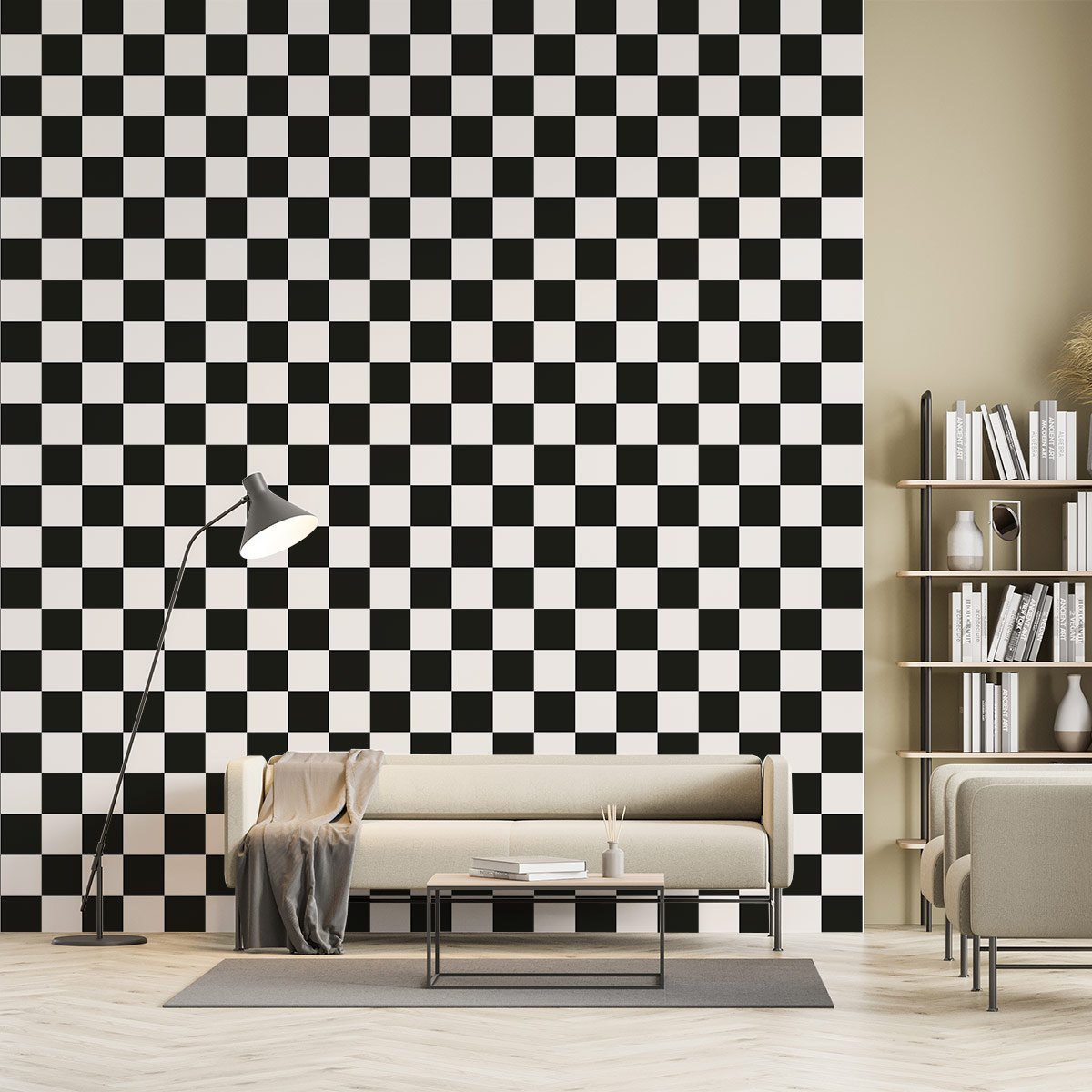 Papier peint papier damier noir et blanc intissé, HEXOA