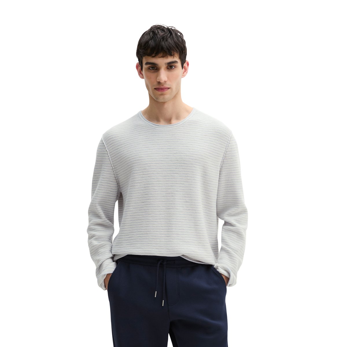 Pull-over regular en coton bio et en lin bleu clair, MARC O'POLO