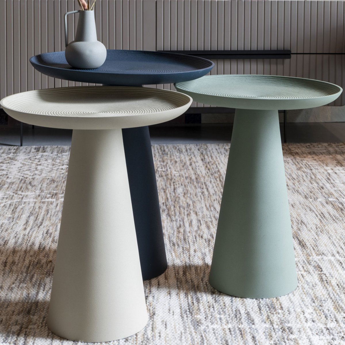 Table d'appoint ronde en aluminium  34,5cm- RINGAR blanc ivoire, DRAWER