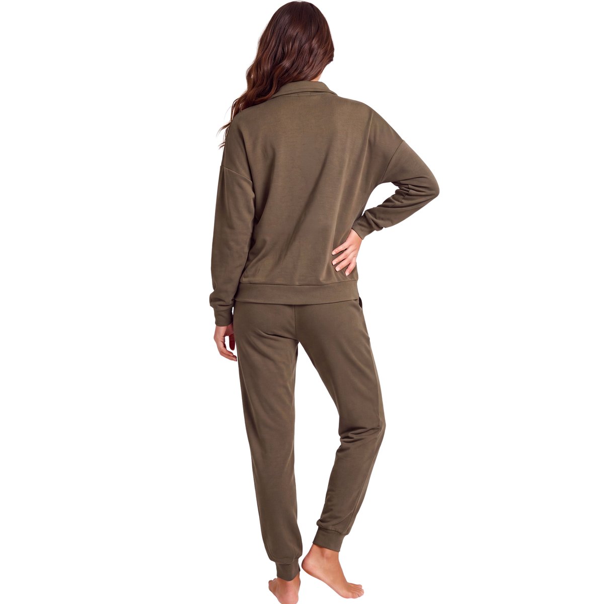Pyjama pantalon jogger veste zippée Modal Flow kaki, SELMARK