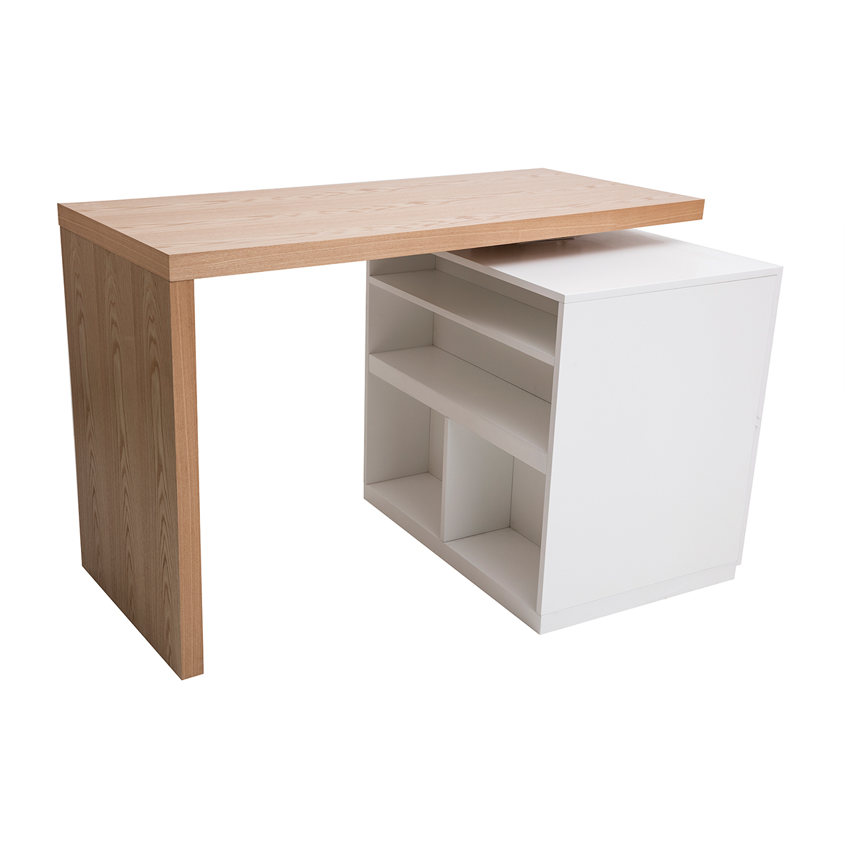 îlot - table de bar modulable avec rangement blanc mat et bois clair chêne L140-177 cm MAX blanc, MILIBOO
