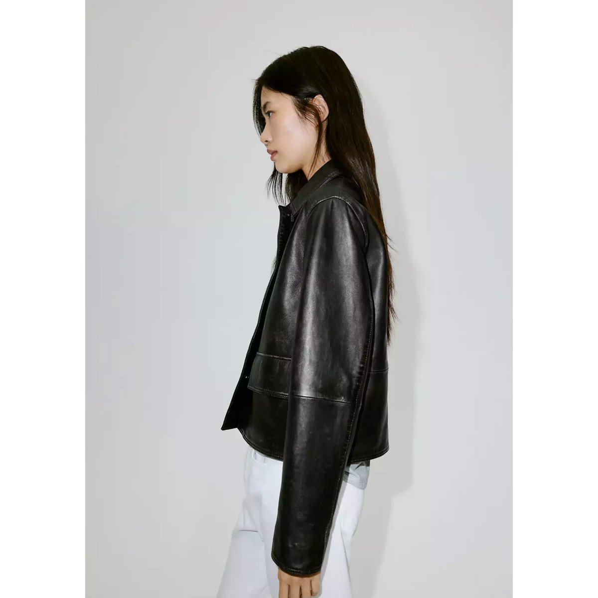 Veste cuir effet usé marron, MANGO