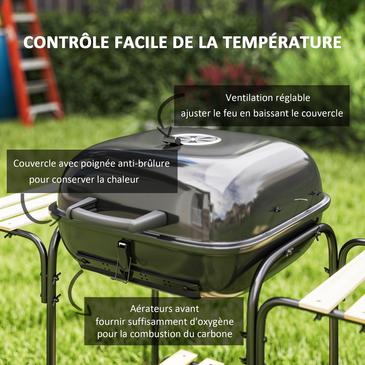 Barbecue au charbon de bois Acier Noir noir, OUTSUNNY