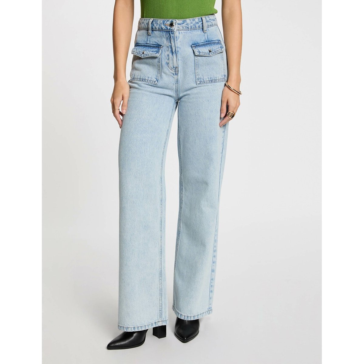Jeans large taille haute double stone, MORGAN