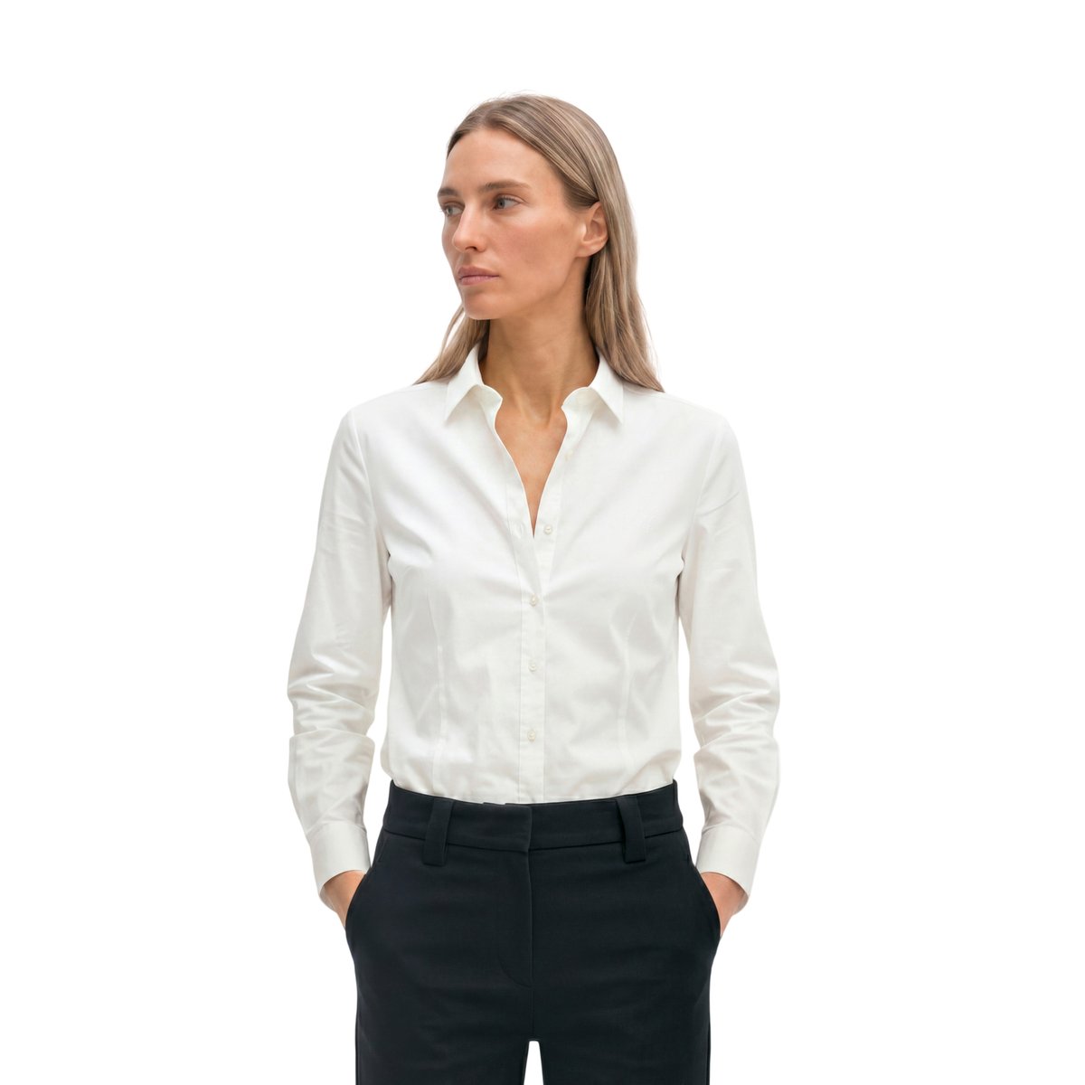 Blouse à manches longues en qualité popeline stretch blanc, MARC O'POLO