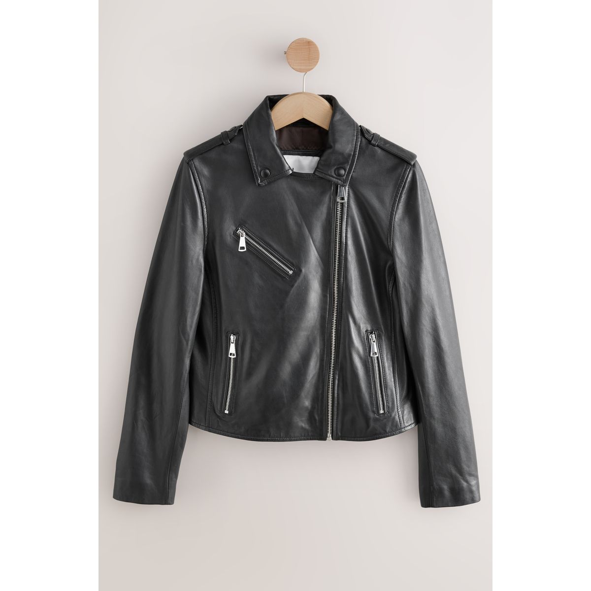 Veste motard en cuir véritable n. premium noir, NEXT
