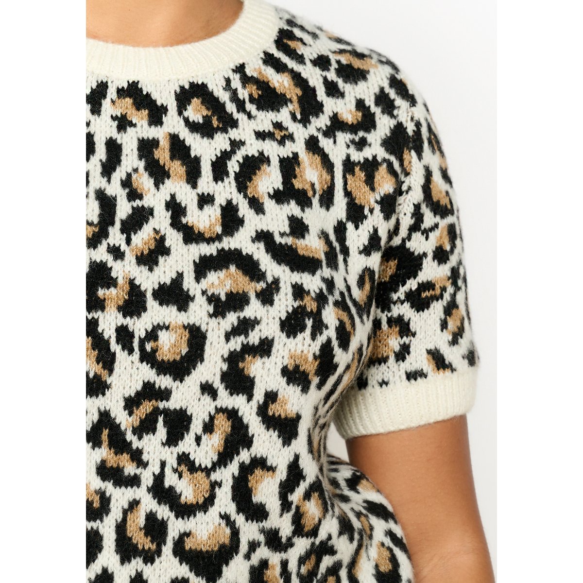 Pull en jacquard à manches courtes camel, LOLALIZA