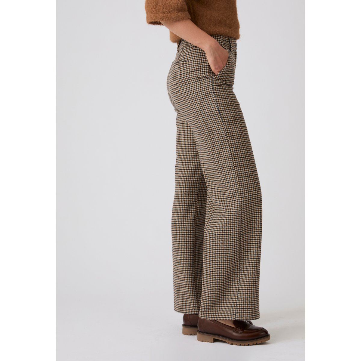 Pantalon large motif pied-de-poule marron pied-de-poule beige, DAMART