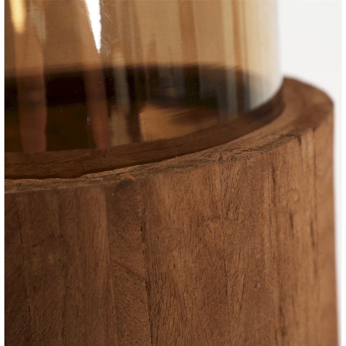 Photophore en bois de manguier et verre fumé brun et verre fumé brun, RECOLLECTION