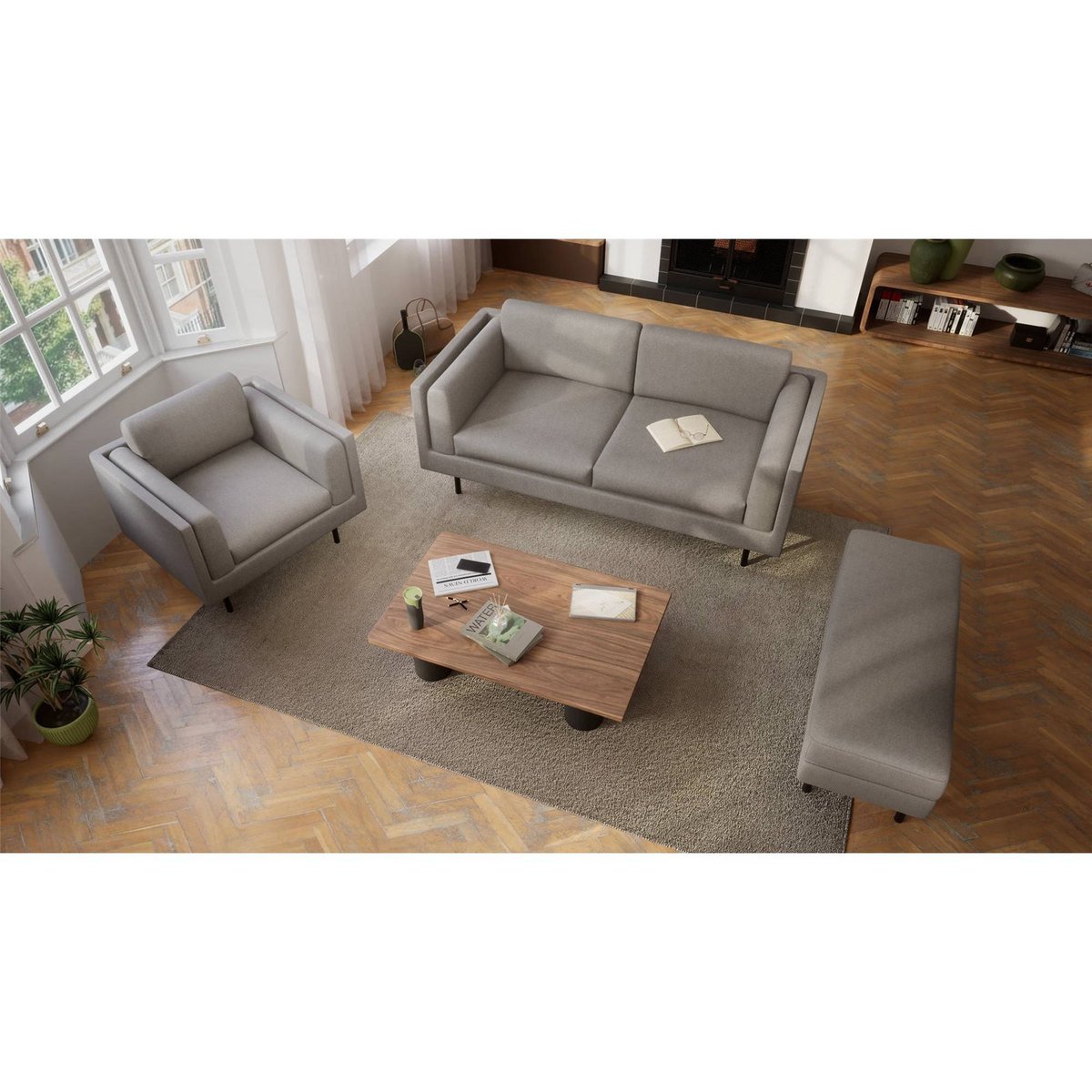 Banc capitonné collection CHELSEA taupe, RECOLLECTION