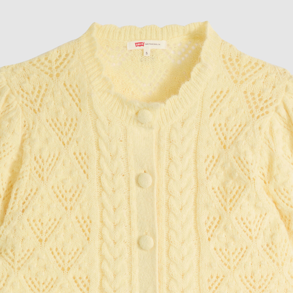 Pointelle Short Sleeve Crew Neck Cardigan vanilla yellow, LEVI'S
